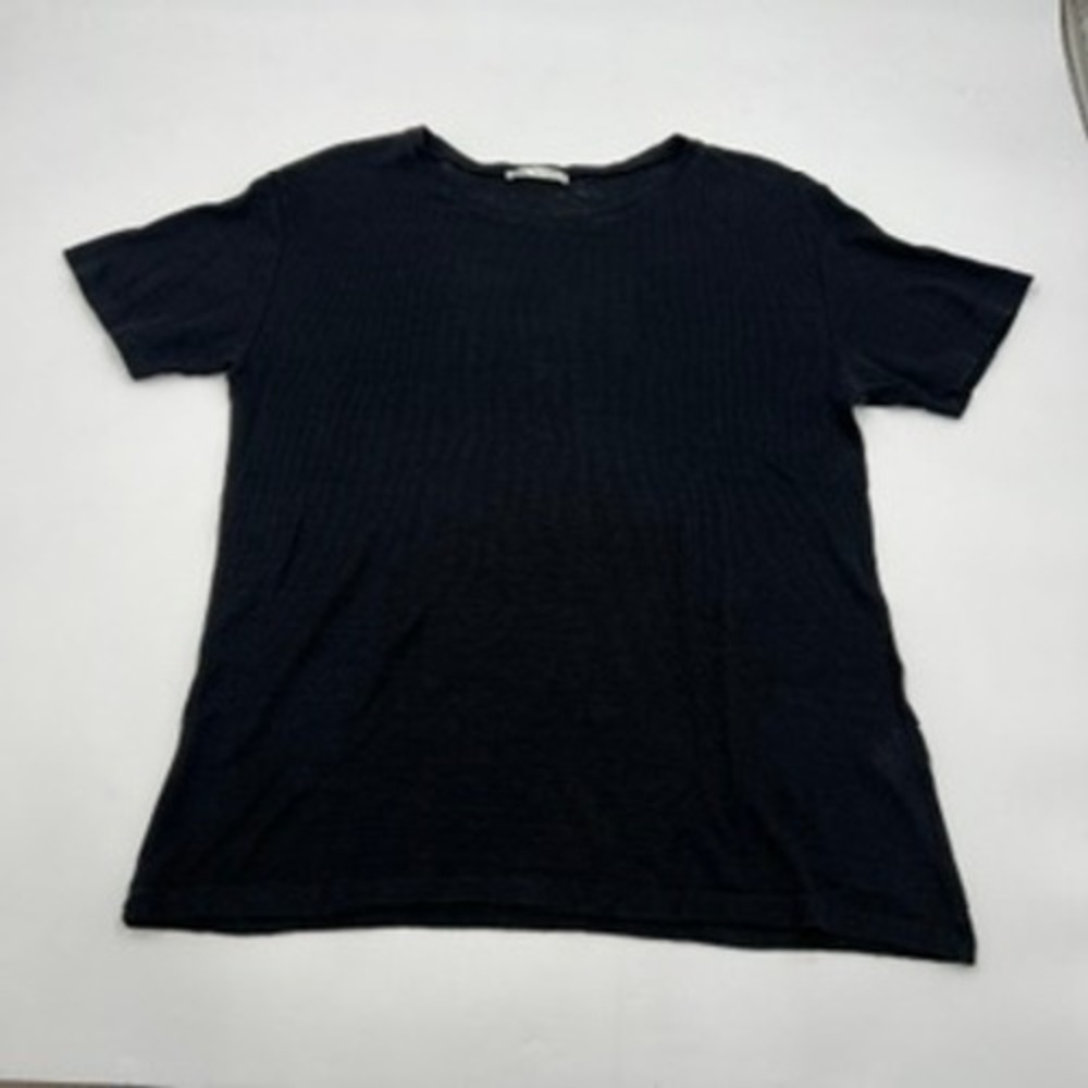 Zara Womens Black 100% Linen Short Sleeve Round Neck T-Shirt Size M Portugal